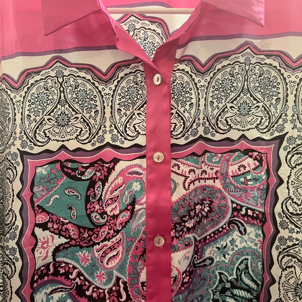 Sweet Rain Pink and Beige Paisley Button-Up Blouse - Picture 3 of 4